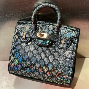 👜 Handmade Genuine Leather Mini Iridescent Fish Scale Birkin Tote Bag Charm